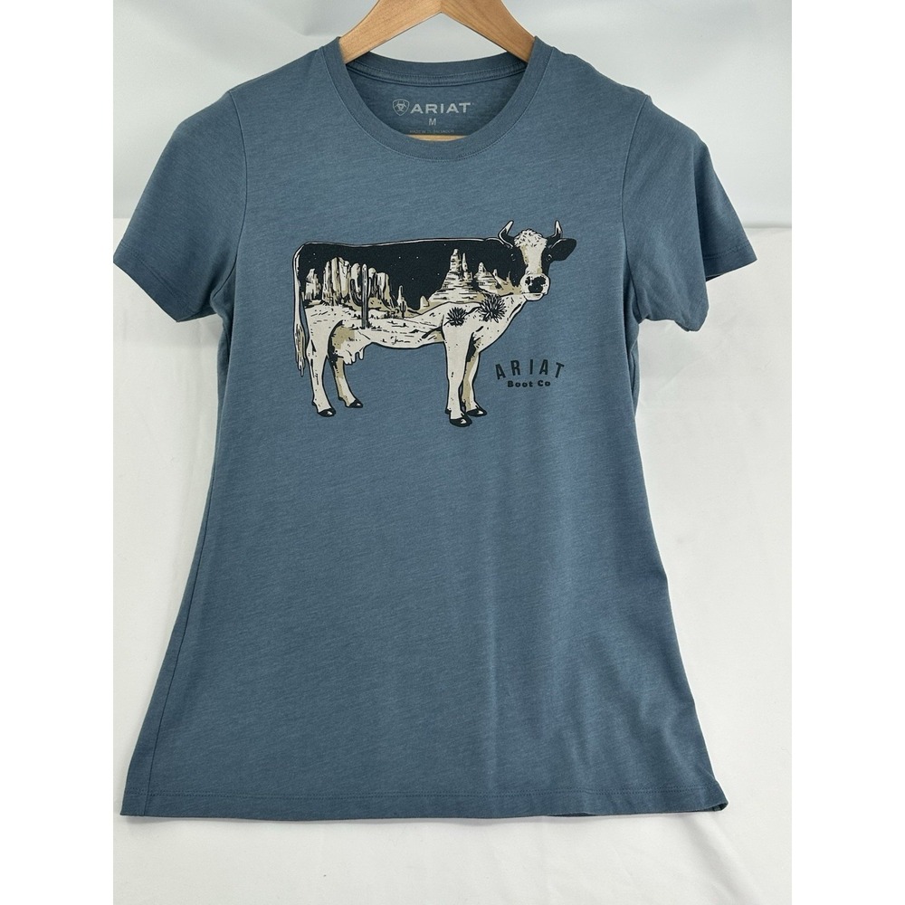 Ariat Women's Blue Short Sleeve‎ T-Shirt Cowscape Size M Rodeo Festival